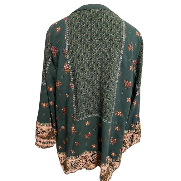 Fig and Flower Peasant Top Womens Large Green Cottage Floral Border Boho Blouse - Picture 3 of 10
